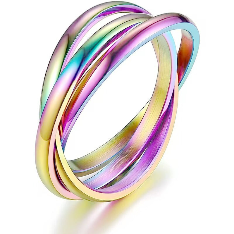 Three Ring Interlocking Titanium Steel Rotating Rings