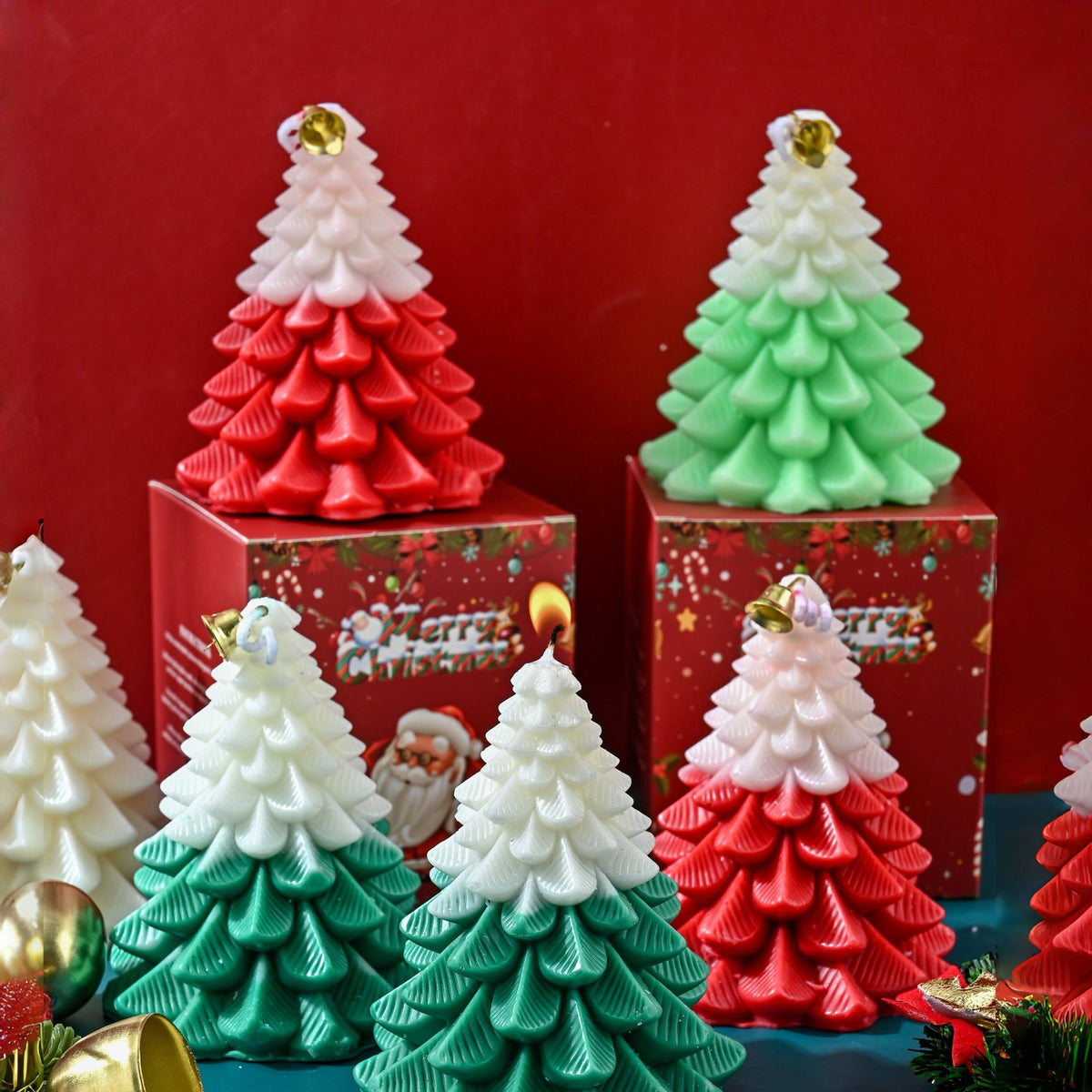 Handmade Christmas Tree Scented Candle Novelty Holiday Gift Box Set teemdrop