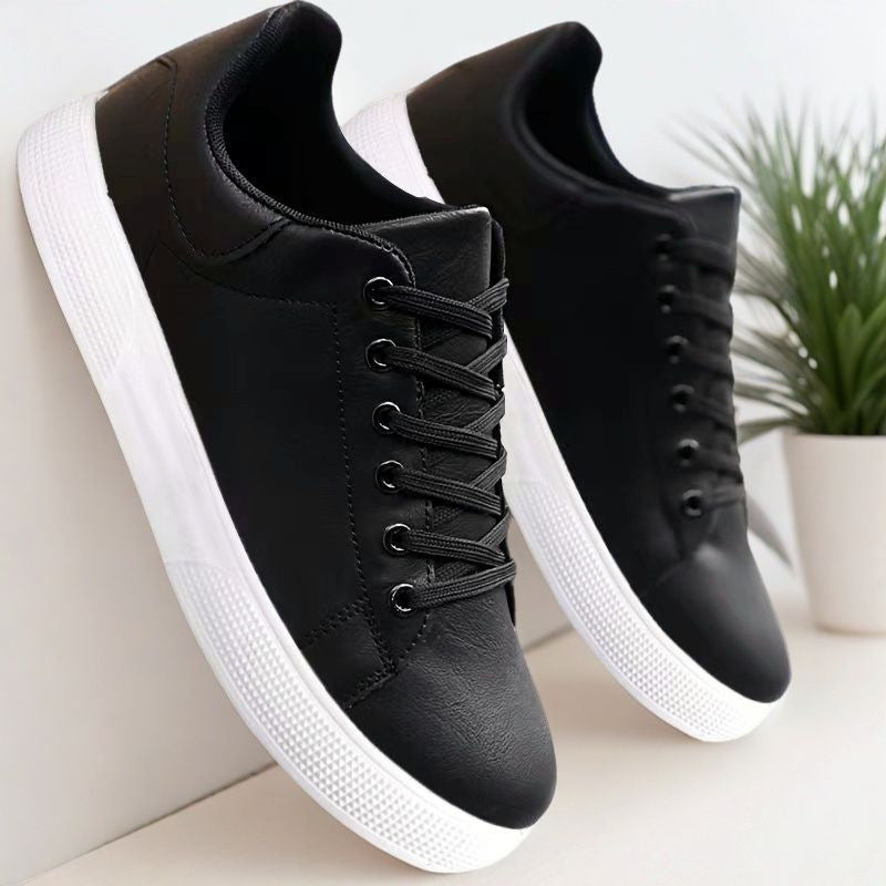 Men's Casual Sneakers PU Leather Lace-Up Flat Shoes