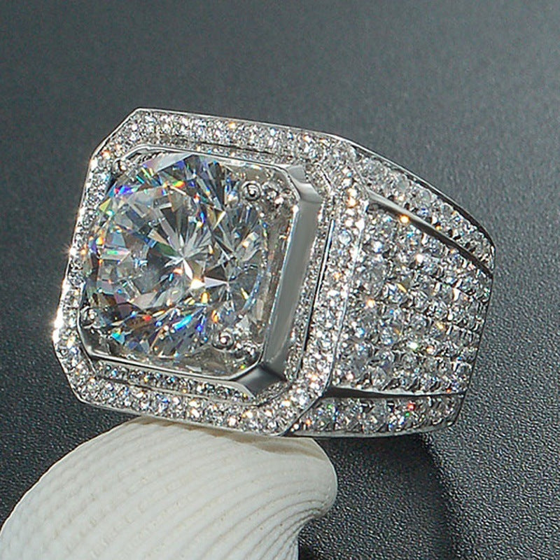 Men's Full Micro-Set Geometric Electroplated Statement Ring