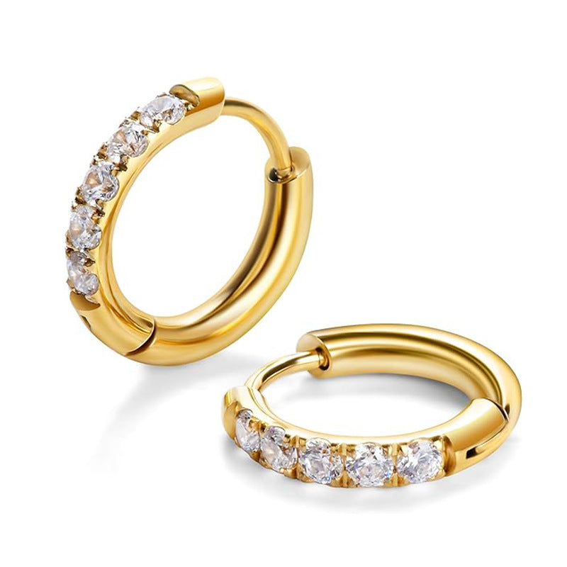 Titanium Steel Round Zircon Earrings Simple Casual Style Ear Buckles for Women teemdrop