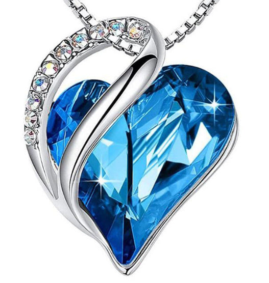 Women's Heart-Shaped Multi-Layered Geometric Pendant Necklace with Synthetic Birthstone