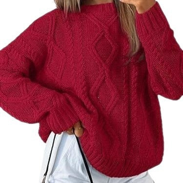 Women's knitted round-neck sweater for casual wear teemdrop