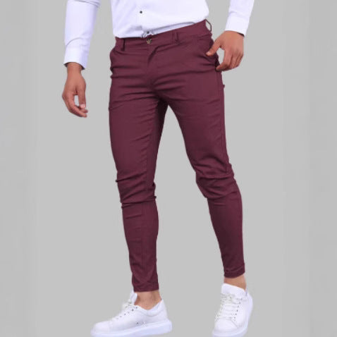 Men's Solid-Color Dress Pants, Business-Casual Trousers, Slim-Fit Formal Pants teemdrop