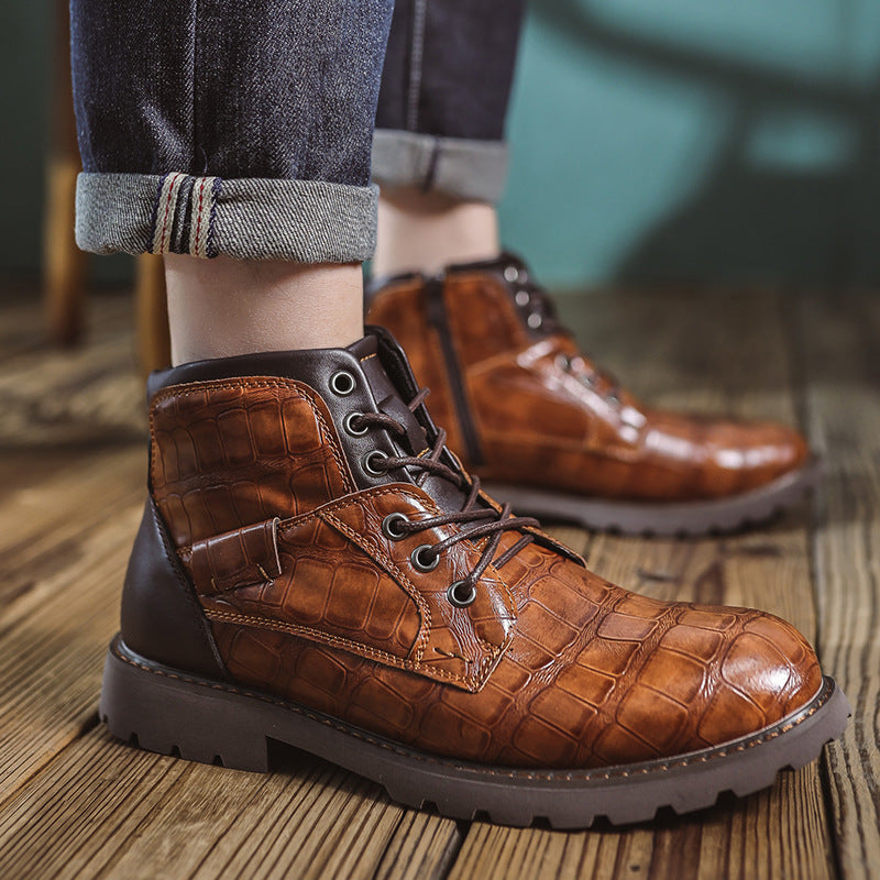 Mens Martin Boots Retro Stone Pattern Short Boots