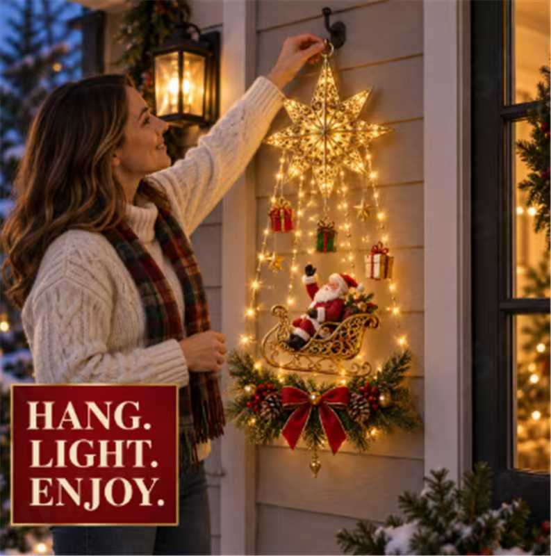 LED Lighted Christmas Tree Wall Hanging Decoration with Wreath Door Ornament teemdrop