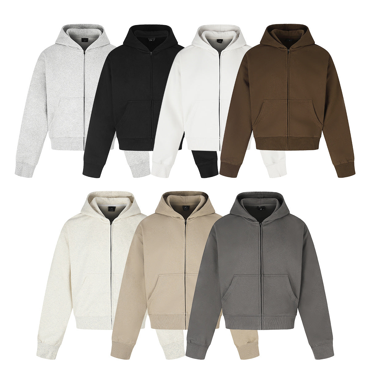 Retro Short Zip-Up Hoodie Solid Color Loose Fit Casual Jacket for Adults teemdrop