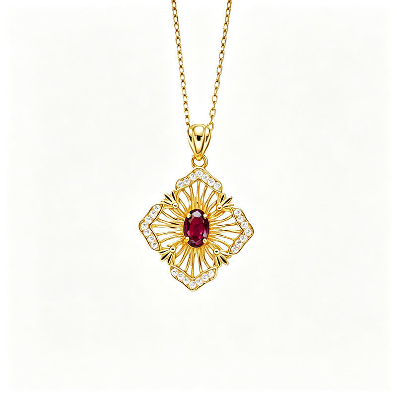 S925 Sterling Silver Natural Birthstone Geometric Pendant Necklace
