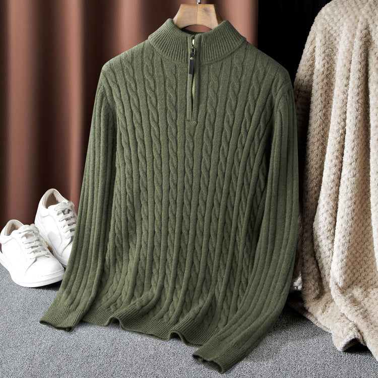 Men's Half-Zip Cable Knit Sweater Long Sleeve Pullover