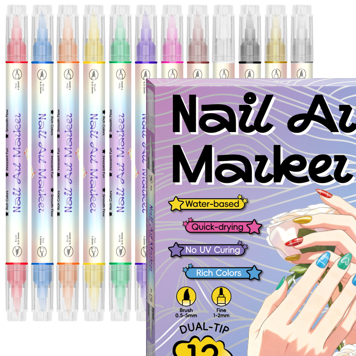 12-Color 0.5mm Ultra-Fine Tip Acrylic Marker Pen Set for Nail Art Painting