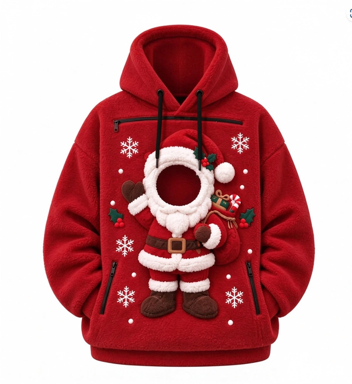 Mens Winter Warm Polar Fleece Lined Hoodie with 3D Printed Christmas Pattern and Zipper Pocket teemdrop