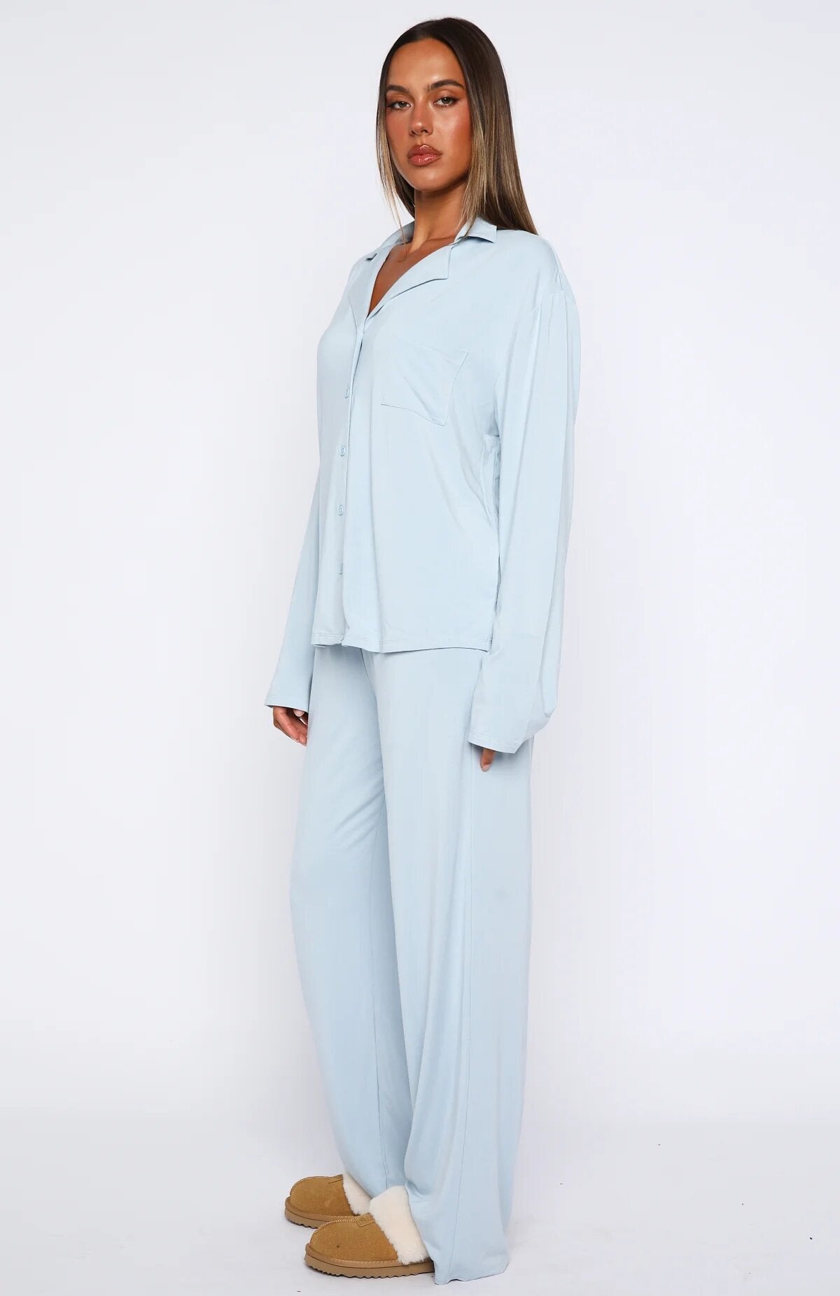 Women Modal Lapel Collar Long Sleeve Sleepwear Set teemdrop