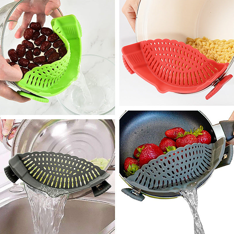 Clip On Silicone Kitchen Strainer Anti Spill Pot Edge Draining Basket teemdrop