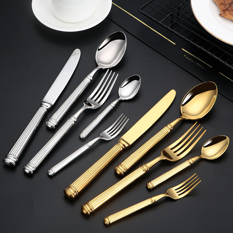 Stainless Steel Western Tableware Knife Fork Spoon Roman Column Design