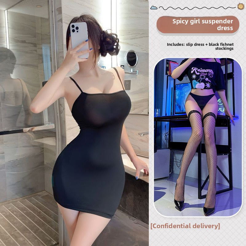 Women Sexy Open Back Lingerie Nightgown Role Play Dress