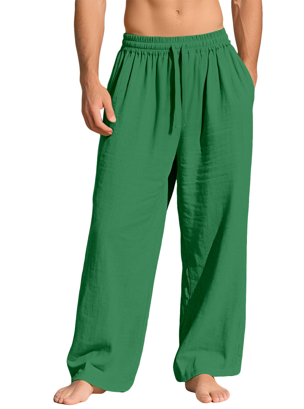 Men's Linen Loose Fit Casual Drawstring Pants with Pockets teemdrop