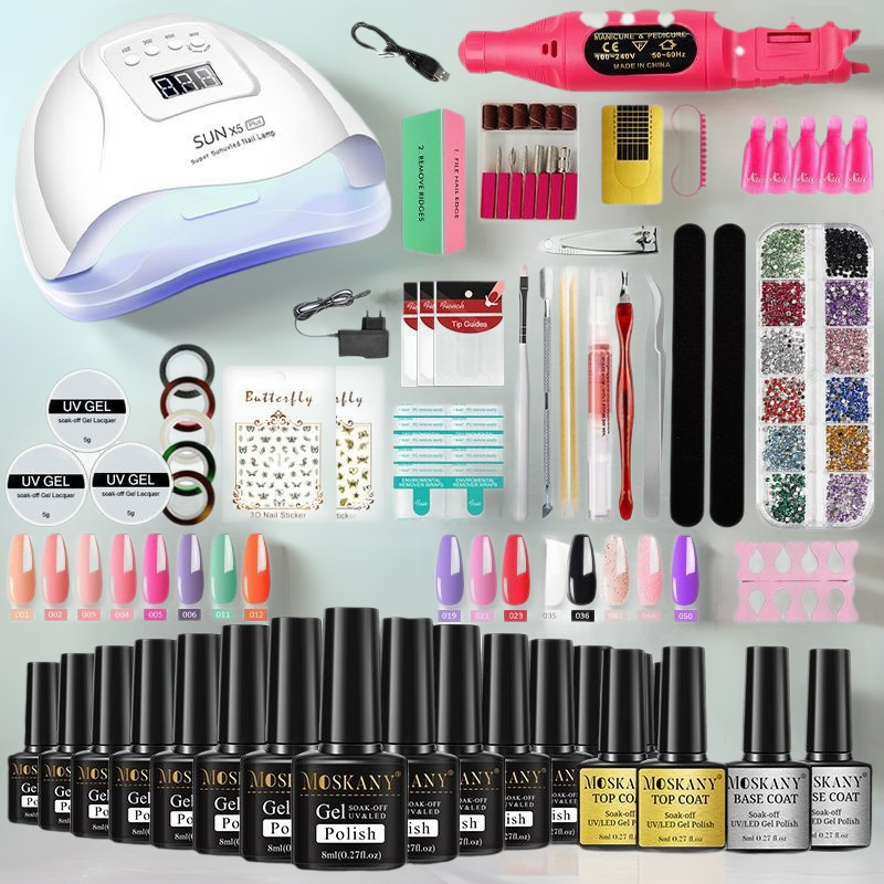 33 Color Nail Gel Art Set with Curing Lamp and Glue teemdrop
