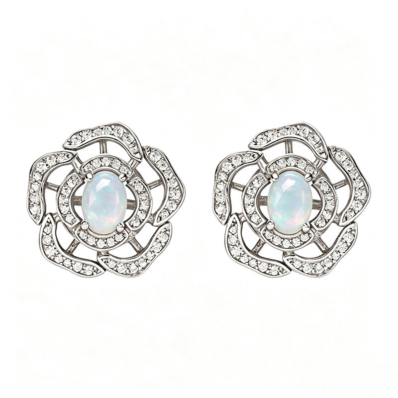 Silver Natural Birthstone Flower Vintage Adjustable Ring