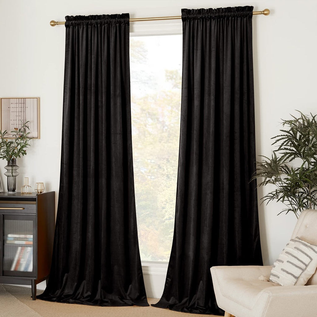 Solid Color Dutch Velvet Curtain Rod Pocket Ring Top High Shading Window Drapery teemdrop