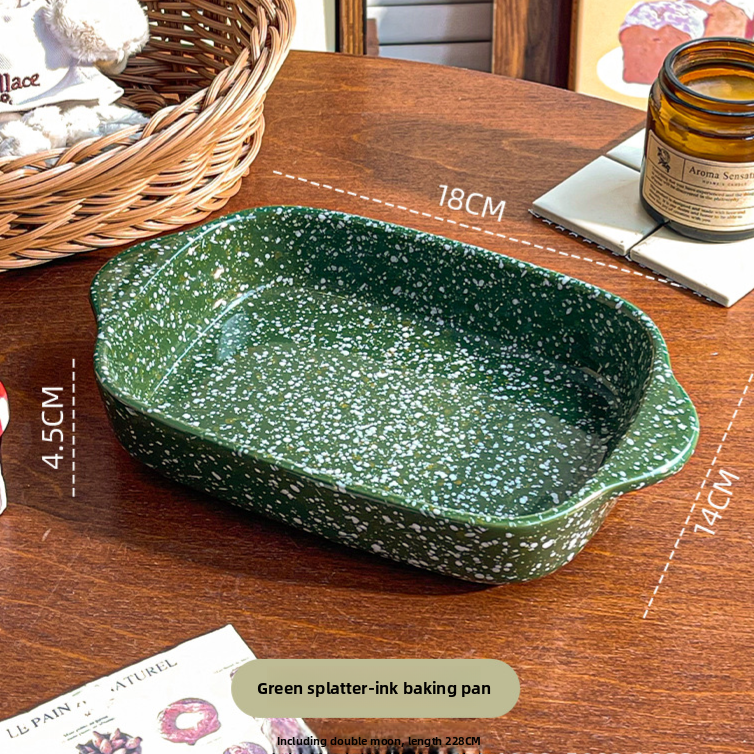 Color splash ink ceramic binaural square baking tray Microwave Baking