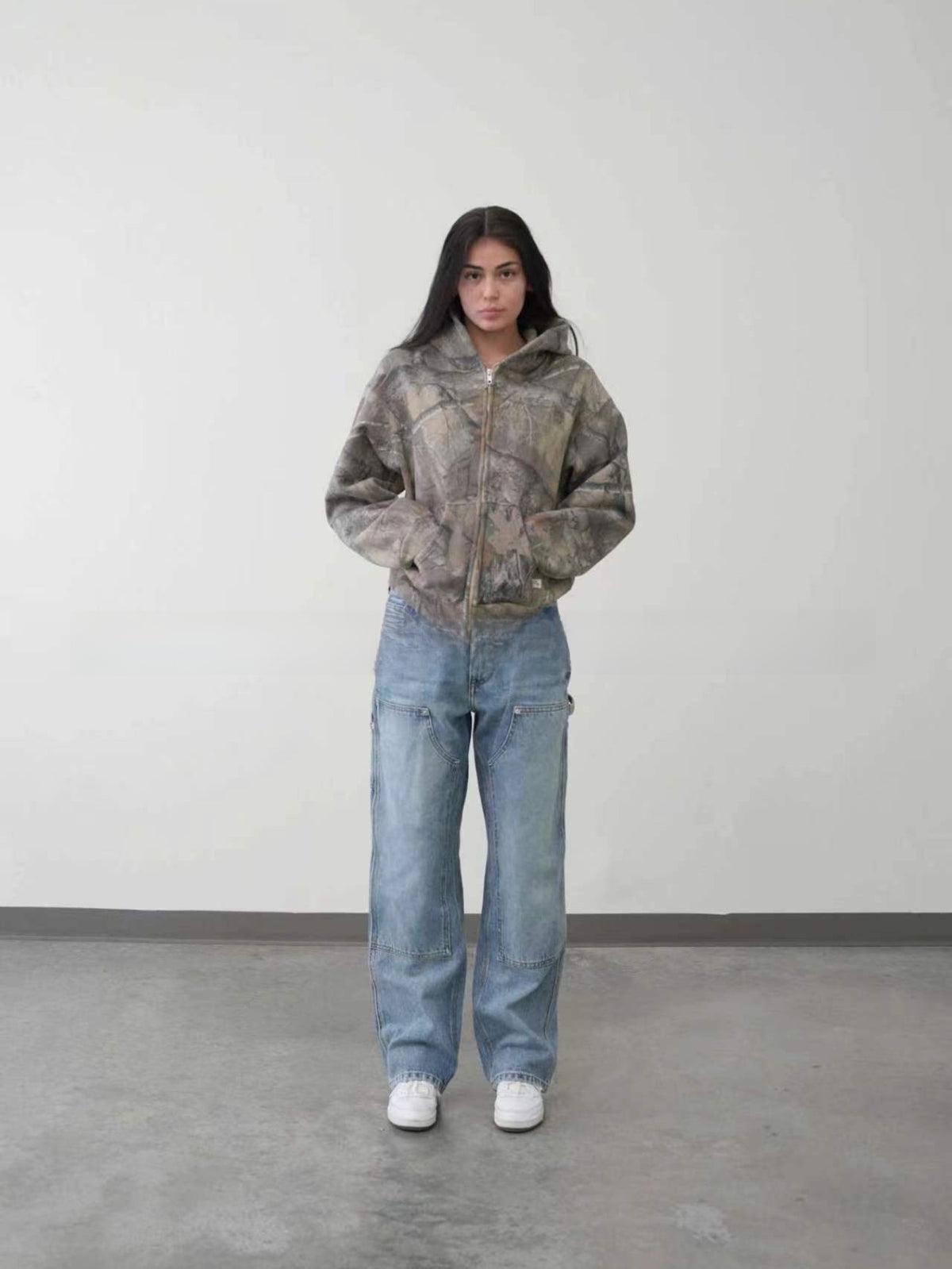 Y2K Harajuku Style Letter Print Camouflage Hooded Sweatshirt