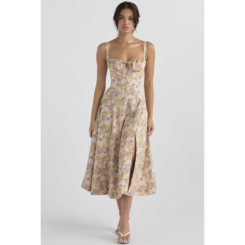Women's Summer Sleeveless Solid Color Floral Sling Dress
