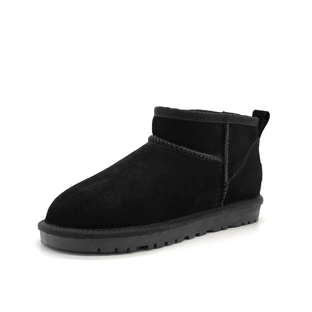 Women's Cowhide Fleece-Lined Short Snow Boots Flat Heel Winter Warm Shoes teemdrop