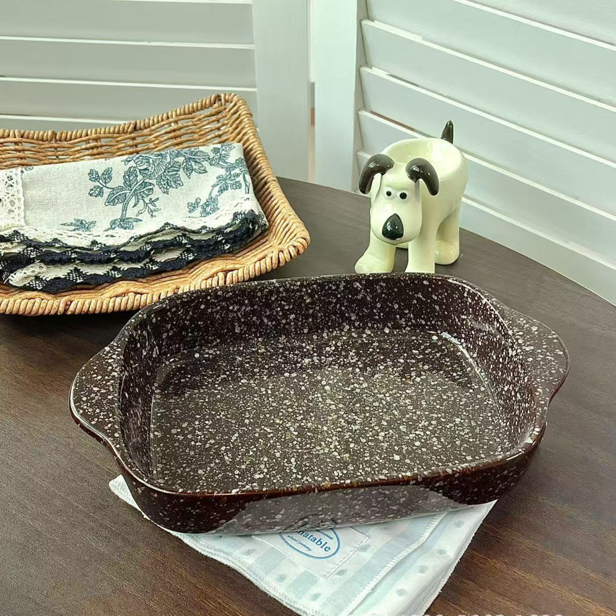 Color splash ink ceramic binaural square baking tray Microwave Baking