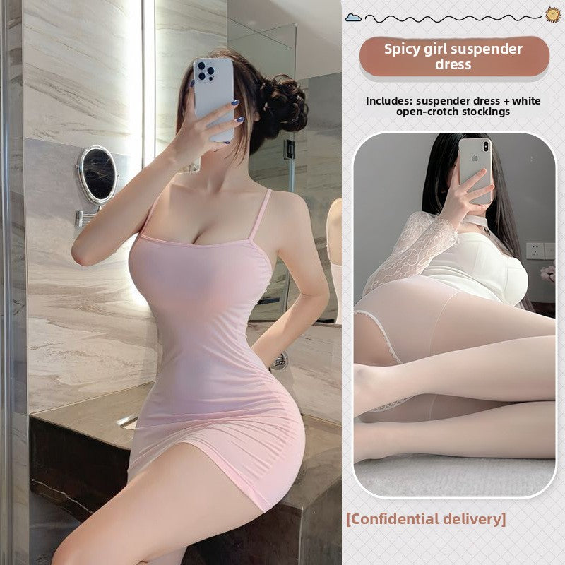 Women Sexy Open Back Lingerie Nightgown Role Play Dress