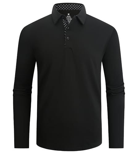 Men's Moisture-Wicking Quick-Dry Solid Long Sleeve Polo Shirt teemdrop