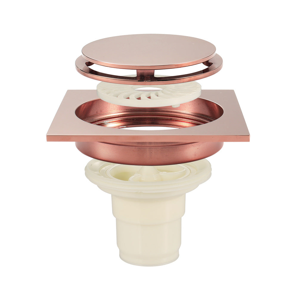 Rose Gold Copper Anti-Odor Concealed Tile Insert Square Linear Floor Drain teemdrop