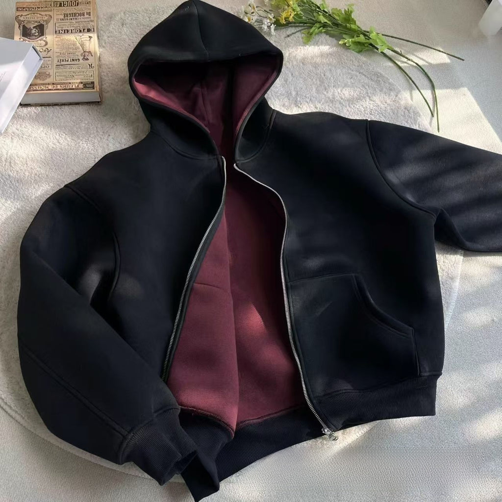 Men's Contrast Color Hoodie Cardigan Loose Casual Jacket Solid Streetwear