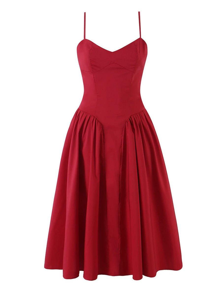 French Style Strappy Smocked Waist Dress