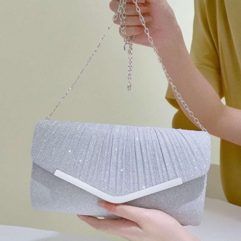 Women?s Shiny Pleated Large Capacity Handbag Evening Clutch Crossbody Bag teemdrop