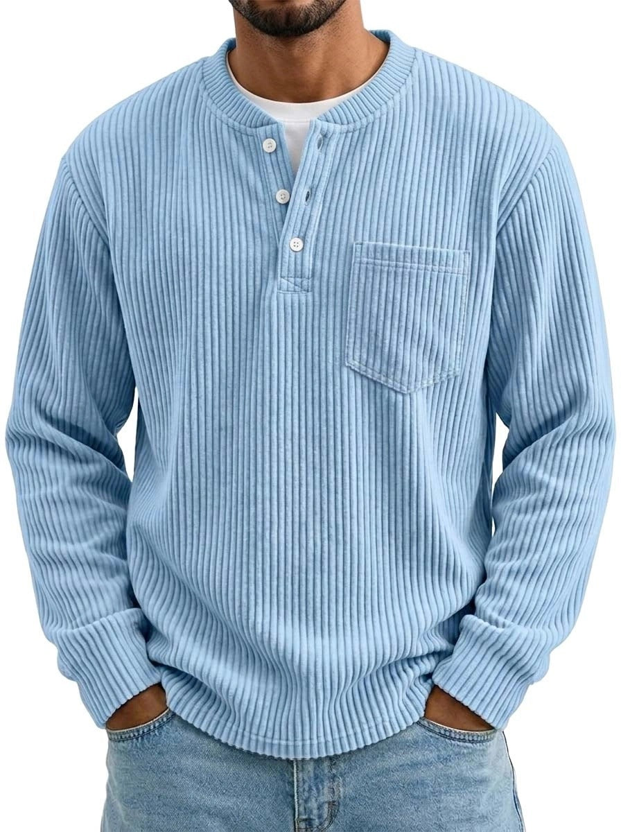Mens Corduroy Henley Shirt with Pocket