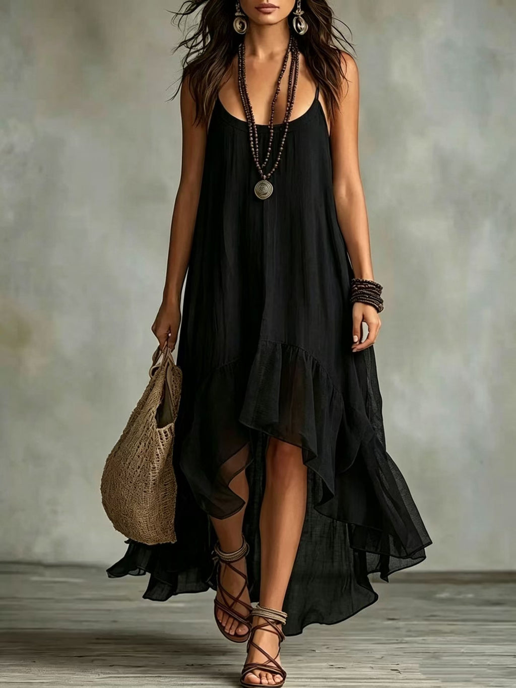 Strap-neck U-neck dress teemdrop