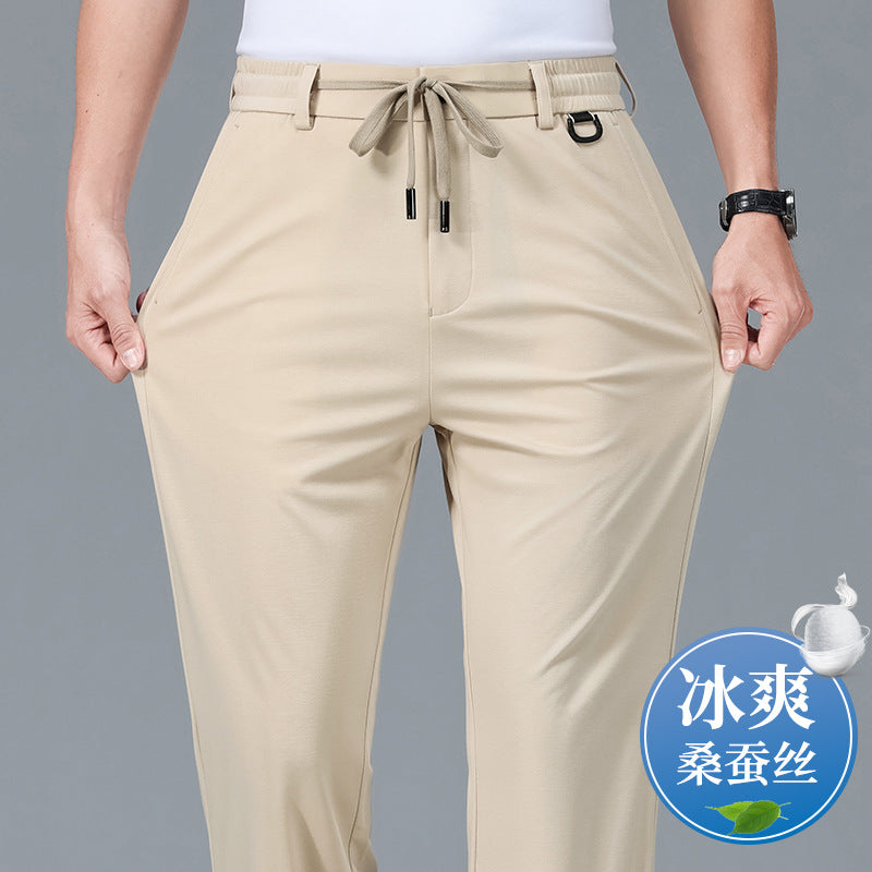 2026 High-End Brand-Name Sports Casual Pants Spring Straight-Leg Long Pants Silk Stretch Non-Iron Middle-Aged Men's Pants