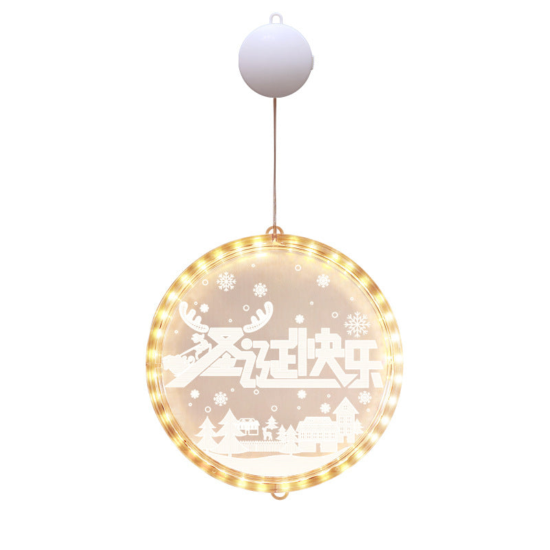 24cm Acrylic Battery Powered LED Suction Cup Christmas Pendant Lamp for Window Decoration