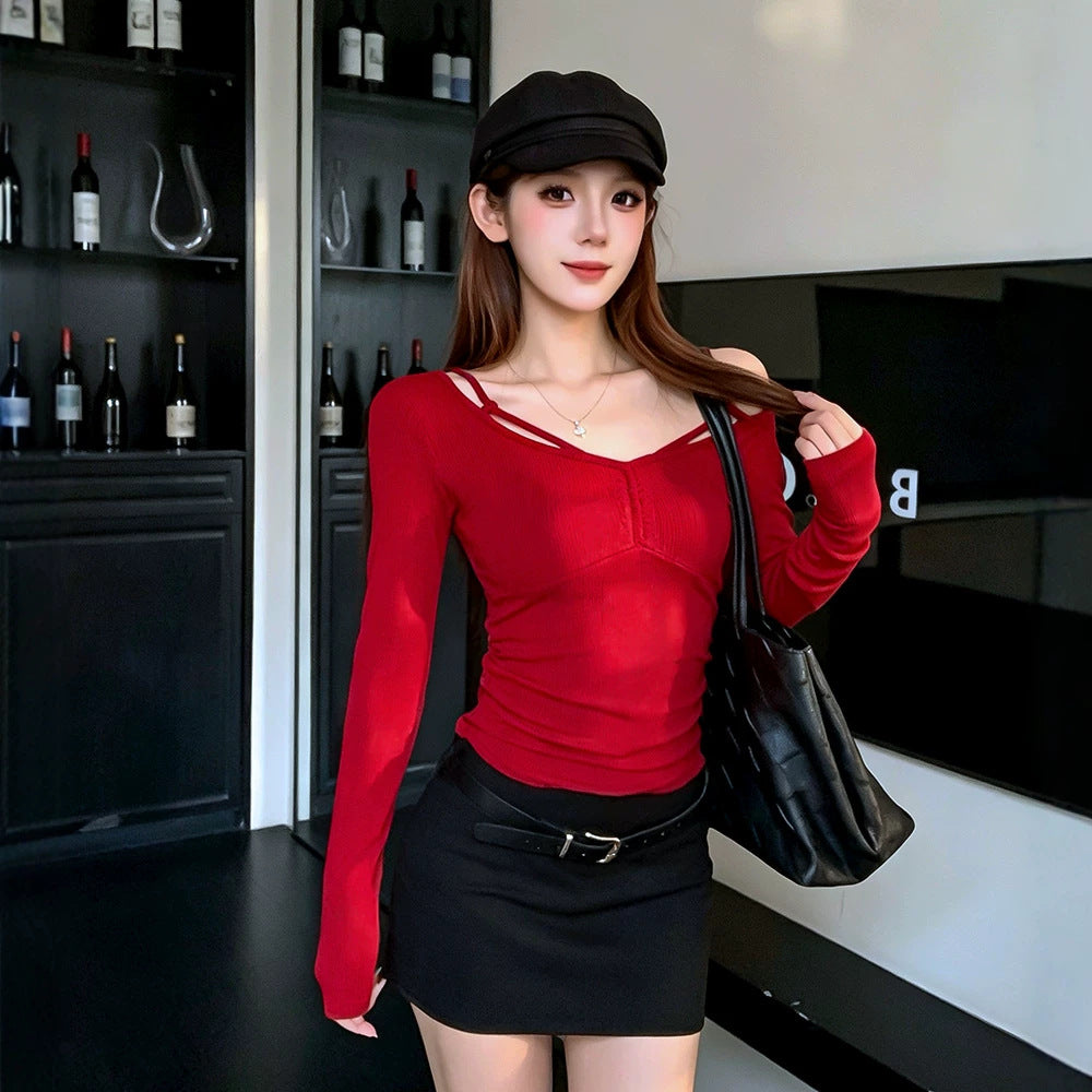 Women's Long Sleeve High Elastic Merino Wool Blend Slim-Fit Knit Top teemdrop