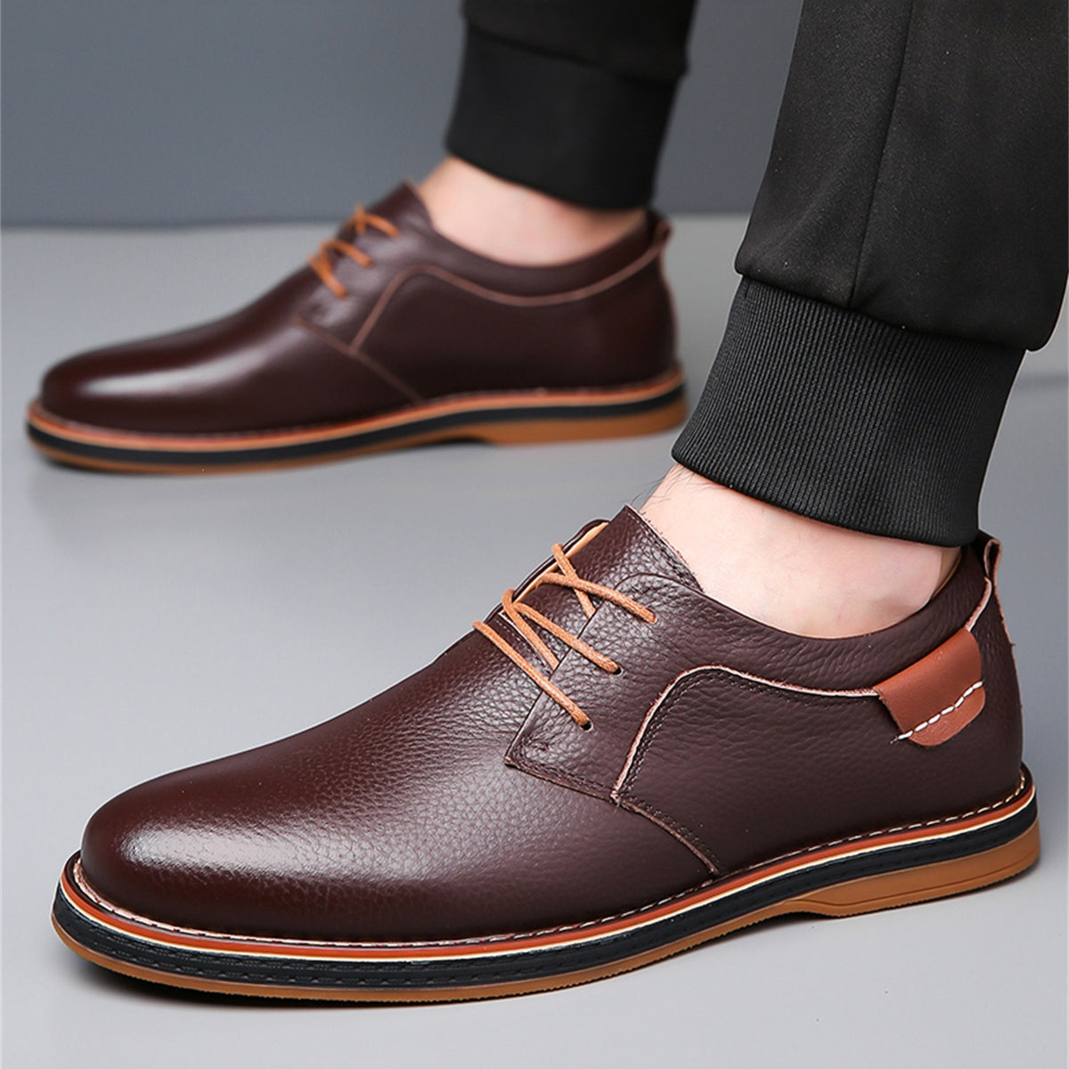 Hand-Stitched Genuine Leather Business Casual Men's Shoes with Soft Rubber Sole teemdrop