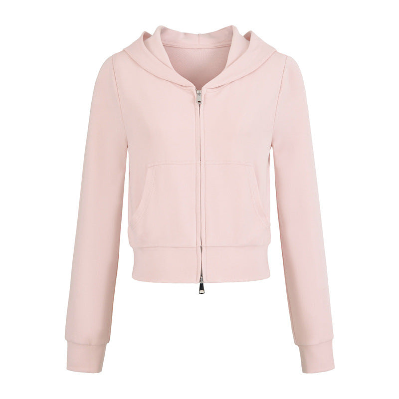 Casual Sports Suit  Hooded Zipper Slim Short Sweatshirt Jacket