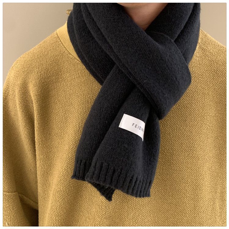 Unisex Solid Color Knitted Wool Scarf Winter Warm Neck Wrap