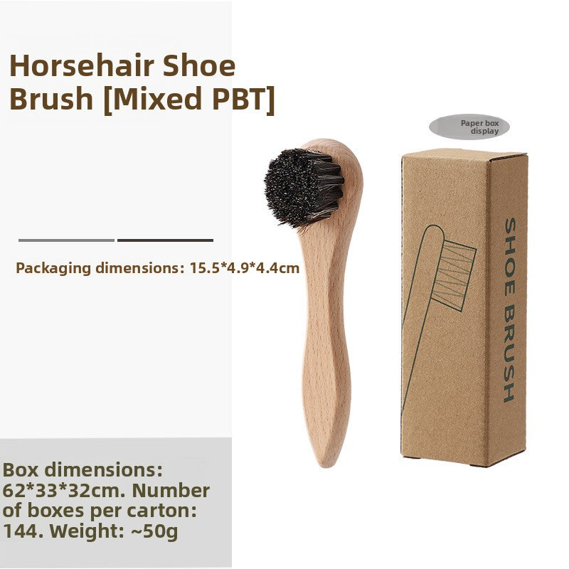 Natural Horsehair Wooden Handle Shoe Care Cleaning Polishing Brush Kit teemdrop