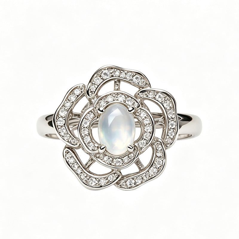 Silver Natural Birthstone Flower Vintage Adjustable Ring