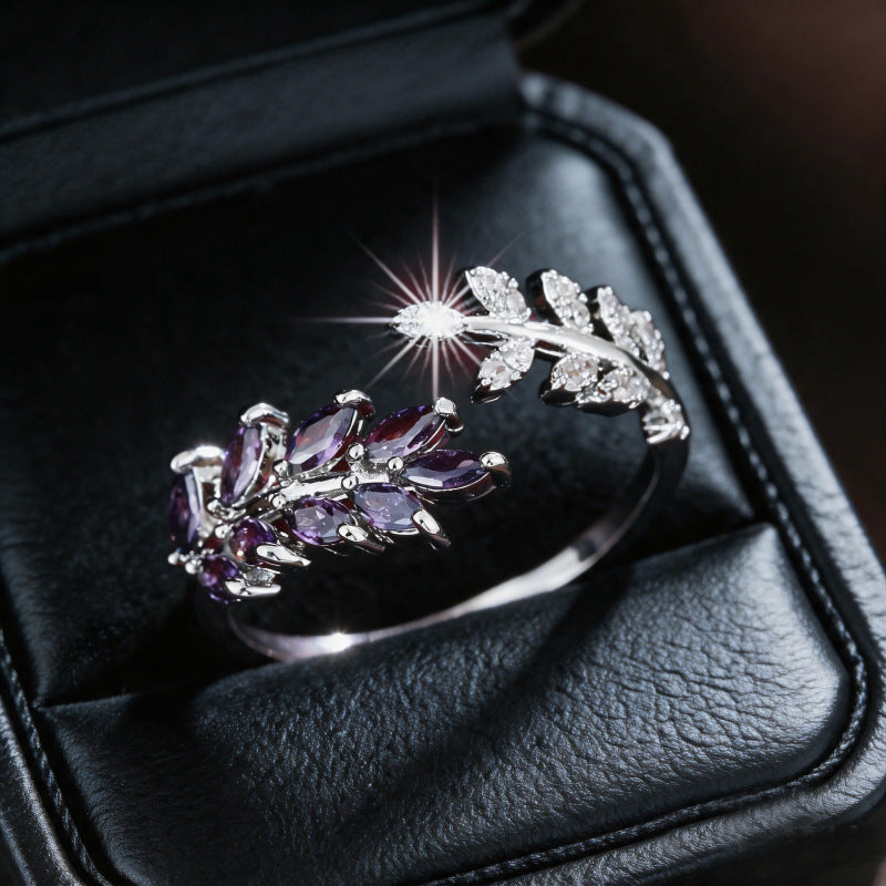 Fashion Creative Design Leaf and Wheat Ear Open Ring, Exquisite Light Luxury Everyday Versatile Casual Accessory