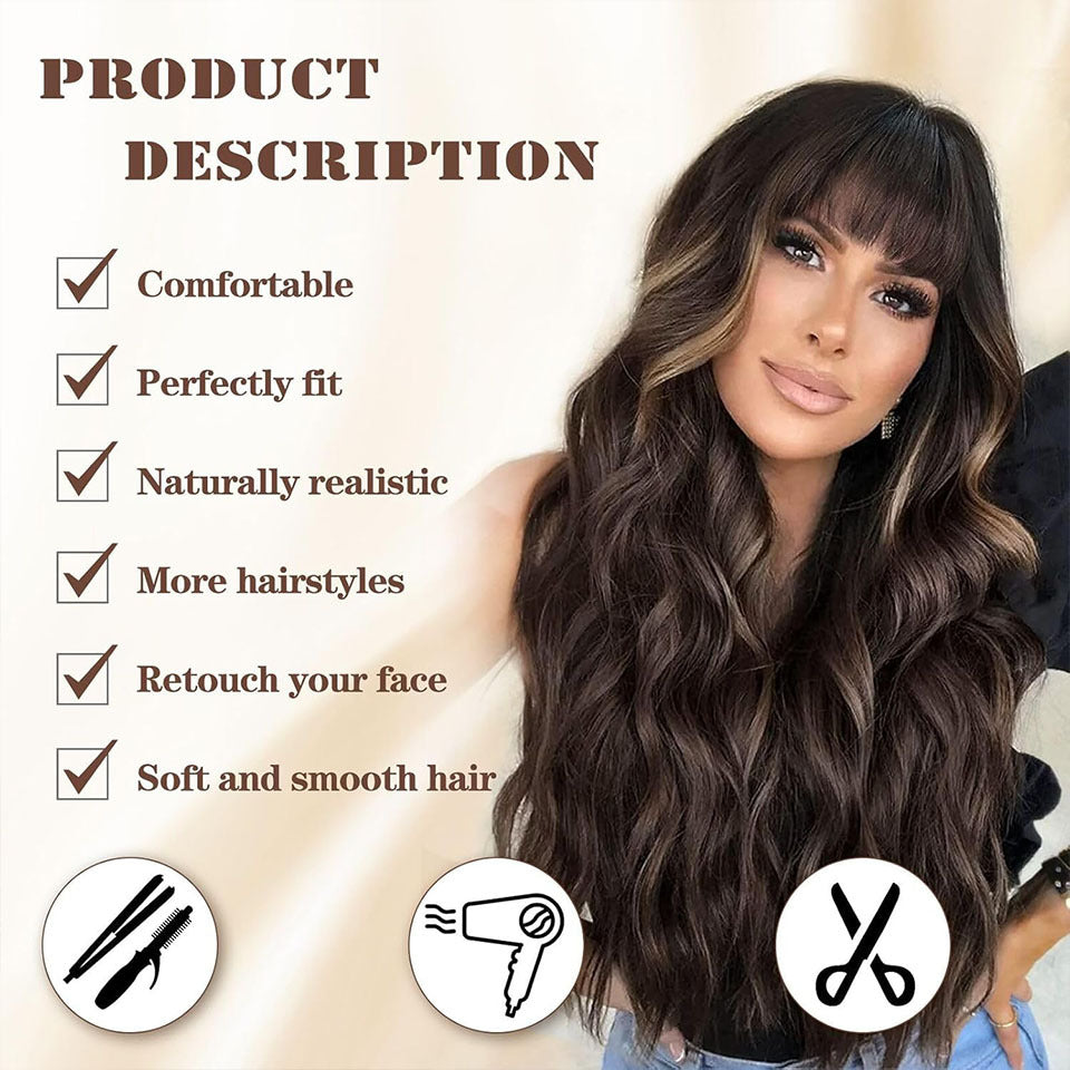 Women's Gradient Long Curly Synthetic Wig with Bangs Full Head Wig teemdrop