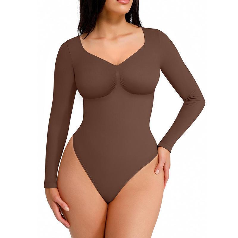 Women's seamless long-sleeved shaping tight-fitting one-piece dress teemdrop