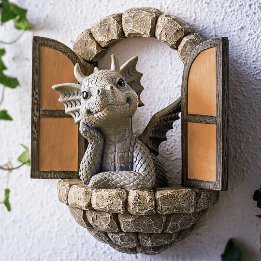 Resin Dinosaur Dragon Figurine Window Door Garden Decoration Ornament teemdrop