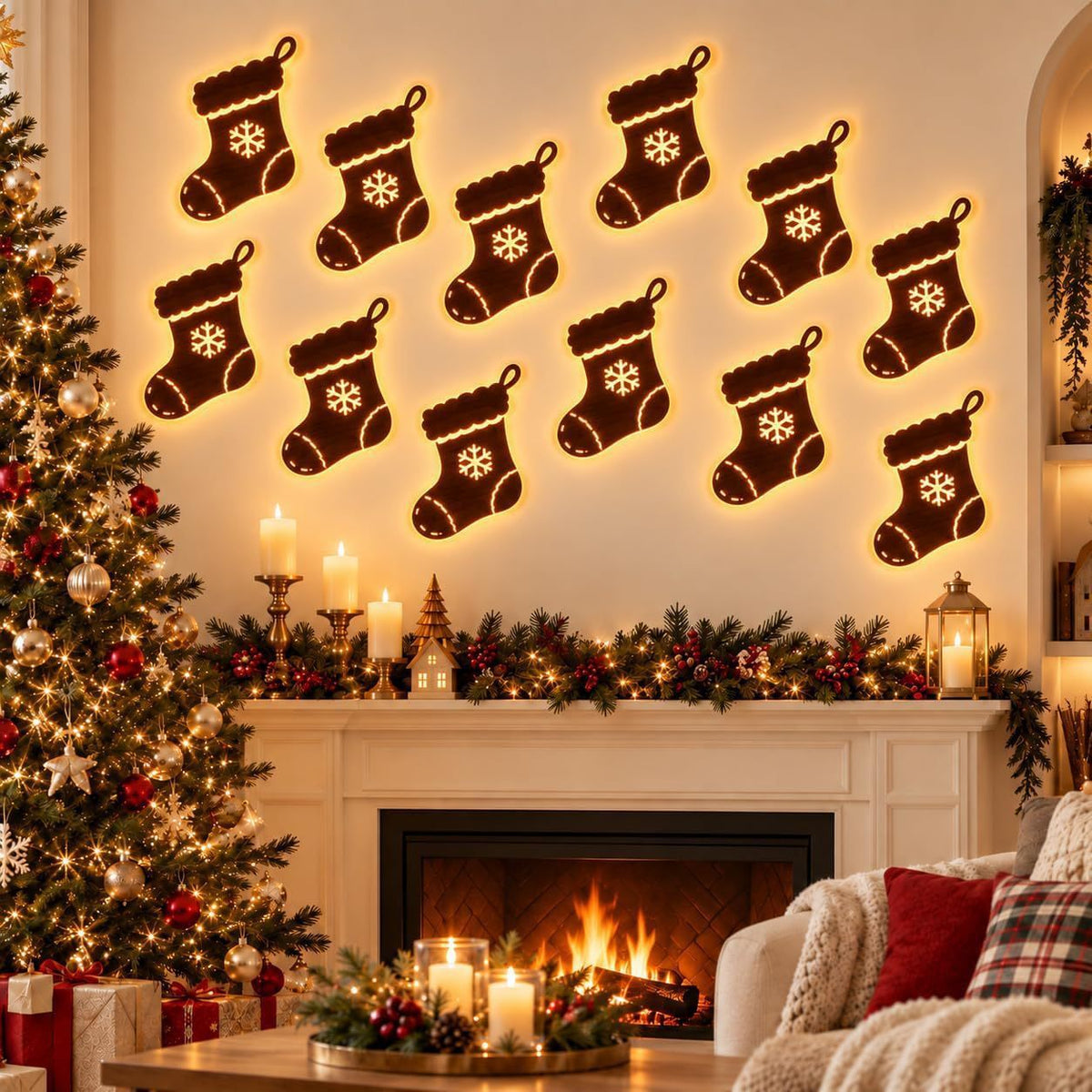 Christmas light-up wall silhouettes