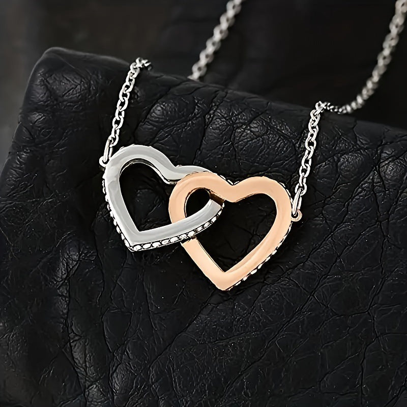 Double-Ring Heart-Shaped Diamond-Encrusted Necklace